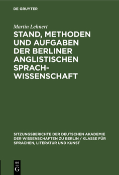 Hardcover Stand, Methoden Und Aufgaben Der Berliner Anglistischen Sprachwissenschaft [German] Book