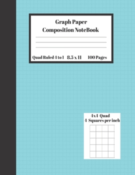 Paperback Graph Composition Notebook 4 Squares per inch 4x4 Quad Ruled 4 to 1 / 8.5 x 11 100 Sheets: Cute Funny Sky Blue Gift Notepad / Grid Squared Paper Back Book