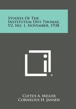 Paperback Studies of the Institutum Divi Thomae, V2, No. 1, November, 1938 Book