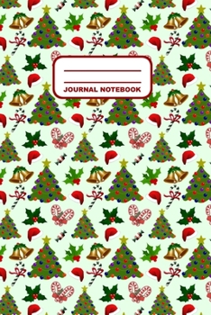 Paperback Journal Notebook: Notebook, Journal, Or Diary - Christmas Tree Candy Cane Bell Pattern Cover Design - 110 Blank Lined Pages - 6" X 9" - Book