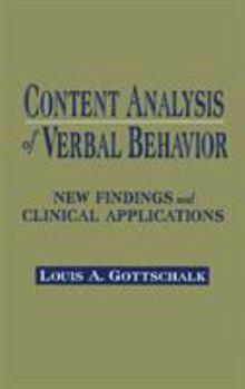 Hardcover Content Analysis of Verbal Behavior: New Findings and Clinical Applications Book