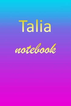 Talia: Blank Notebook | Wide Ruled Lined Paper Notepad | Writing Pad Practice Journal | Custom Personalized First Name Initial T Blue Purple Gold  | ... Homeschool & University Organizer Daybook