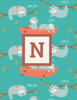 N: Letter Cute Sloth Animal Monogrammed 2020 Weekly Planner - January 2020 - December 2020 (8.5"x11")