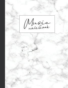Music notebook: wide staff manuscript paper | 8.5x11 | 120 pages | 8 staves per page | ivory white marble design | easy to write on | perfect for students, musicians and composers