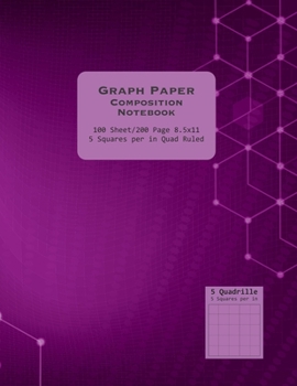 Paperback Purple 8.5x11 5 Quad Ruled Graph Paper Composition Notebook.: 5 Squares Per Inch, 100 Sheets (200 pages). Book