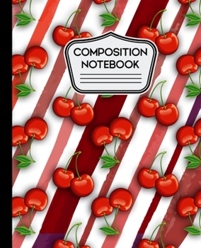 Paperback Composition Notebook: Cherries on Stripes Pattern 7.5" X 9.25" 100 Pages Book