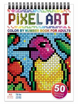 Pixel Art. A travel size Color by number book for adults on thick artist paper with a spiral binding on the top