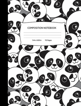 Paperback Composition Notebook: Kawaii Panda Heads Pattern Blank Lined Wide Ruled Notebook Journal Book