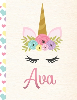 Paperback Ava: Personalized Unicorn Primary Handwriting Notebook For Girls With Pink Name - Dotted Midline Handwriting Practice Paper Book