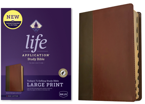 Imitation Leather NKJV Life Application Study Bible, Third Edition, Large Print (Leatherlike, Brown/Mahogany, Indexed, Red Letter) Book