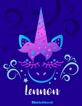 Paperback Lennon Sketchbook: Pink Unicorn Personalized First Name Sketch Book for Drawing, Sketching, Journaling, Doodling and Making Notes. Cute a Book