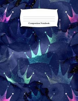 Composition Notebook : Blue Mermaid Crown Glitter Wide Ruled Notebook
