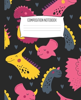 Paperback Composition Notebook: Wide Ruled Notebook Pink And Red Dinosaur Lined School Journal - 100 Pages - 7.5" x 9.25" - Children Kids Girls Teens Book