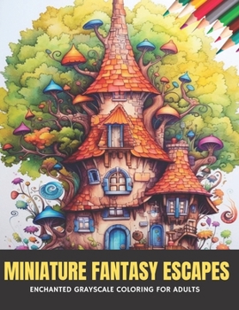 Paperback Miniature Fantasy Escapes: Enchanted Grayscale Coloring for Adults, 50 pages, 8.5 x 11 inches Book