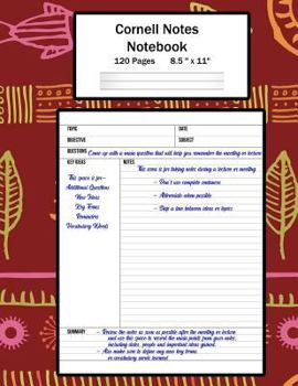 Cornell Notes Notebook : Note Taking System, for Students, Writers, Meetings, Lectures Large Size 8. 5 X 11 (21. 59 X 27. 94 Cm), Durable Matte Aztec Tribal in Red Cover Design , 120 Pages