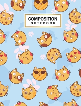 Composition Notebook: College Wide Ruled Line Paper for Writing Notes in School and Work with Cute Cat Emoji Themed Cover
