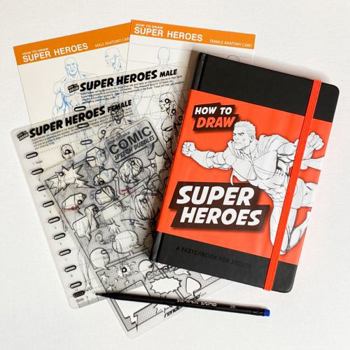 Hardcover How to Draw SUPER HEROES Sketchbook & Stencils SET Book