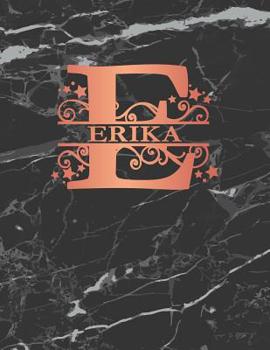 Paperback Erika: Personalized Journal Notebook for Women or Girls. Monogram Initial E with Name. Black Marble & Rose Gold Cover. 8.5 X Book