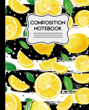 Paperback Composition Notebook: Lemon Pattern Black and White Striped - 7.5" X 9.25" Wide Ruled Book