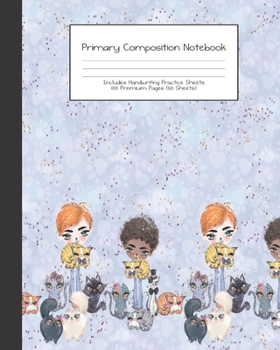 Paperback Primary Composition Notebook: Cats -Grades K-2 - Handwriting Practice Paper-Primary Ruled With Dotted Midline - 100 Pgs 50 Sheets - Premium - 8x10" Book