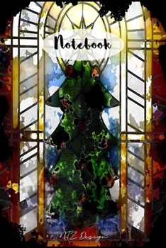 Notebook: Blank Lined Notebook To Write in Pocket Size Stained Glass Christmas Tree Matte Cover Sizes 6 X 9 Inches 15.24 X 22.86 Centimetre 111 Pages
