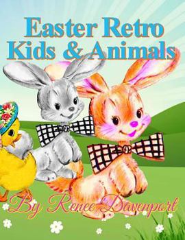 Paperback Easter Retro Kids & Animals: Grayscale Adult Coloring Book