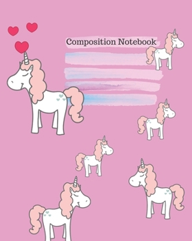 Composition Notebook: cute pink unicorns in love for girls, boys, moms, kids for student and teachers at home and school