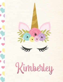 Kimberley: Personalized Unicorn Primary Story Journal For Girls With Pink Name | Half Ruled Dotted Midline and Blank Picture Space | Kindergarten to ... | Grades K-2 Composition School Exercise Book