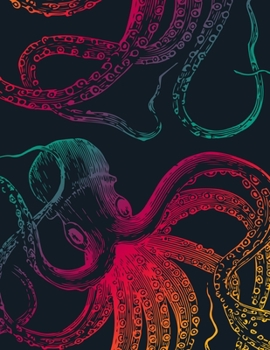 Vintage Octopus Sketchbook 90's Rainbow: Ocean Sea Life Sketchbooks For Artists Adults and Kids to Draw in 8.5x11" LARGE 110 Blank Pages