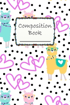 Paperback Composition Book: Cute Lama Composition Book to write in - Wide Ruled Book - glasses, hearts and necklaces Book