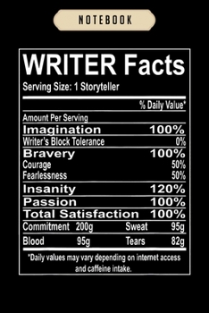 Notebook: Writer facts storyteller nutrition information  journal|6x9(100 pages)Blank Lined Journal For kids, student, school, women, girls, boys, men, birthday gifts|Writer gifts Notebook