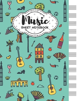 Paperback Music Sheet Notebook: Blank Staff Manuscript Paper with Madrid Themed Cover Design Book