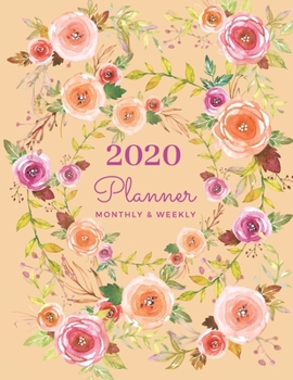 Paperback 2020 Planner Monthly Weekly: Yearly overview; January 1, 2020 through December 31, 2020; Charming pastel peach floral cover. Book