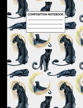Paperback Composition Notebook: Boho Black Panther Pattern Wide Ruled Lined Note Book - Modern, Bohemian Chic Cat Journal with Lines for Kids, Teens, Book