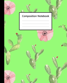 Composition Notebook : Cute Cactus Watercolor Green Colour Pattern, 110 Pages 7.5"x9.25" College Wide Ruled Paper Notebook Journal, Blank Lined ... Home School College for Writing Note taking.