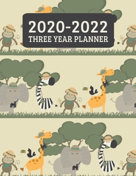2020-2022 Three Year Planner: Monthly Planner - 36 Month Calendar Planner Diary for 3 Years With Notes - African Safari Animal Zebra Giraffe Elephant (8.5"x11")
