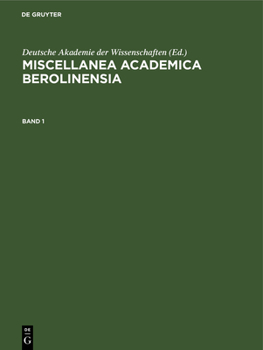 Hardcover Miscellanea Academica Berolinensia. Band 1 [German] Book