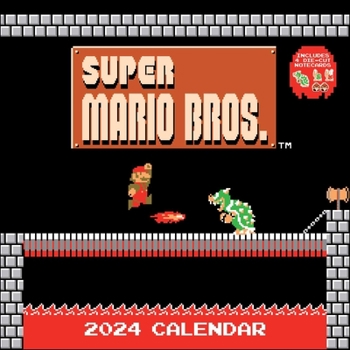 Calendar Super Mario Bros. 8-Bit Retro 2024 Wall Calendar with Bonus Diecut Notecards Book