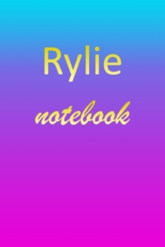 Rylie: Blank Notebook | Wide Ruled Lined Paper Notepad | Writing Pad Practice Journal | Custom Personalized First Name Initial R Blue Purple Gold  | ... Homeschool & University Organizer Daybook