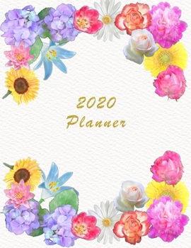 2020 Planner: Daily Weekly and Monthly Planner - January 2020 to December 2020 - Organizer & Diary - To do list - Notes - Month's Focus - Elegant Flower Design with Gold Glittered lettering - Type2