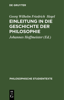 Hardcover Einleitung in Die Geschichte Der Philosophie [German] Book