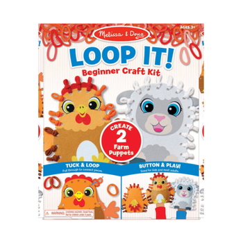 Melissa & Doug Loop It! Farm Puppets Beginner Craft Kit – Chicken and Sheep Felt Hand Puppets, 40 Loops, Great Gift for Girls and Boys - Best for 3, 4, and 5 Year Olds
