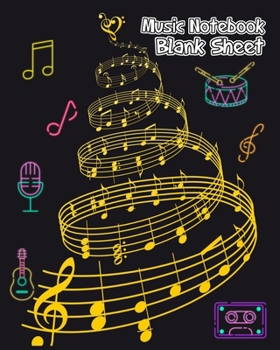 Blank Sheet Music Notebook: Wide Staff Manuscript Paper Notebook For Kids - 12 Staves Per Page (8x10 - 50 Sheets/100 Pages) Beautifully Designed Cover