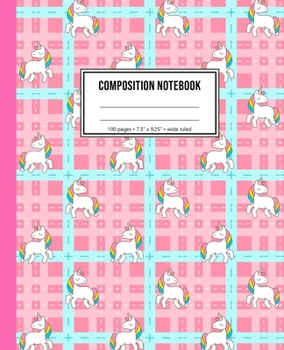 Paperback Composition Notebook: Pink Plaid Unicorn Notebook For Girls Book