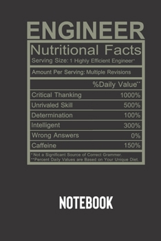 Paperback ENGINEER nutritional facts: small lined Humor Nutritional Facts Notebook / Travel Journal to write in (6'' x 9'') 120 pages Book