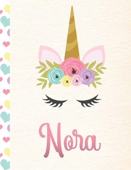 Paperback Nora: Personalized Unicorn Primary Story Journal For Girls With Pink Name - Half Ruled Dotted Midline and Blank Picture Spac Book