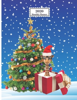 Paperback 2020 Monthly Planner: Christmas Giraffe Gift Box Tree Snow Falling Winter 1 Year Planner Appointment Calendar Organizer And Journal For Writ Book