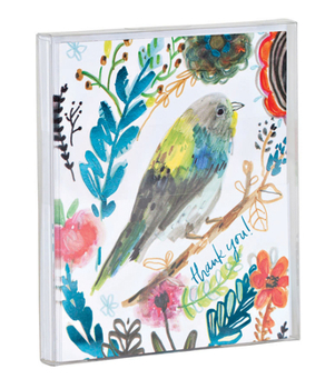 Misc. Teneues - Notecard Set: Thank You Birds, Blank Inside, 10 Full Color Notecards with 10 Envelopes, Clear Box, Floral Illustration, Blue Foil Accent: 10 Book