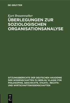 Hardcover Überlegungen Zur Soziologischen Organisationsanalyse [German] Book