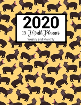 2020 12-Month Planner Weekly and Monthly: Hippo Pattern With Daily Goals and Meal Planner